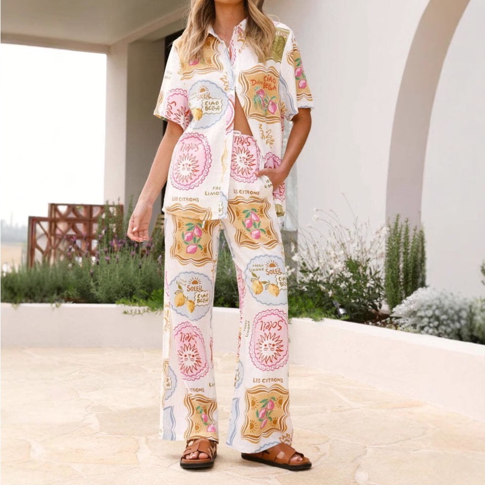 Zimmermann Printed Wide-Leg Jumpsuit in Pink & Cream